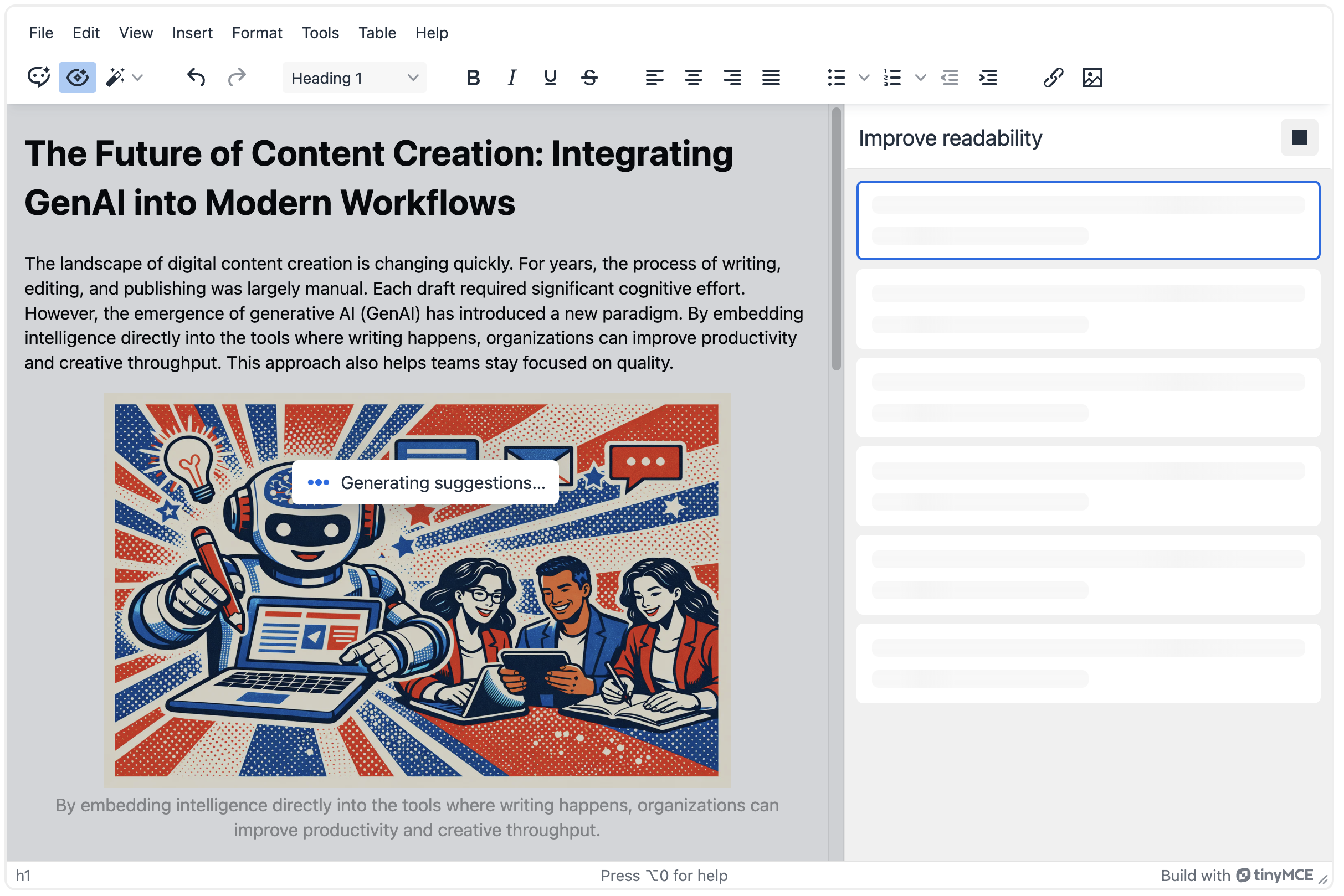 TinyMCE AI Review suggestion in content